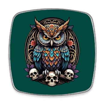 Farbenfrohe Eule mit Skull - Viereckiger Kühlschrankmagnet - Weiß - Vorne