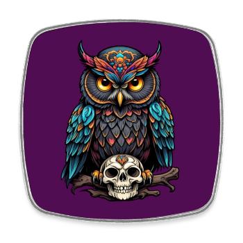 Farbenfrohe Eule mit Skull - Viereckiger Kühlschrankmagnet - Weiß - Vorne