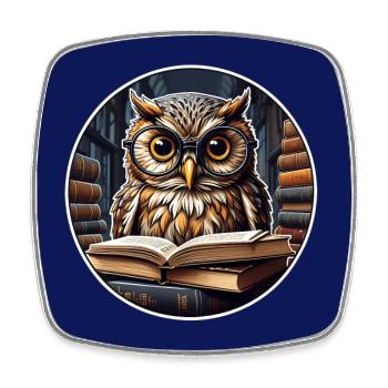 Colorful owl with big glasses and thick book - Square fridge magnet - white - Front