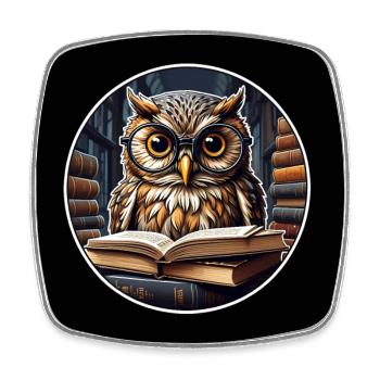 Colorful owl with big glasses and thick book - Square fridge magnet - white - Front