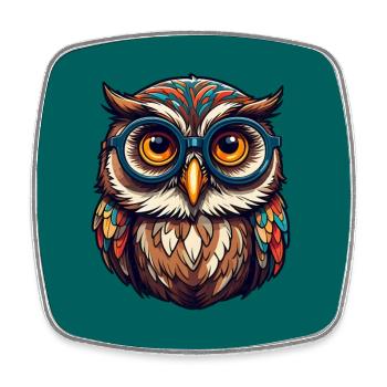Colorful owl with big glasses - Square fridge magnet - white - Front