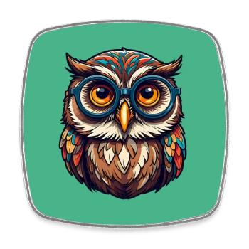 Colorful owl with big glasses - Square fridge magnet - white - Front