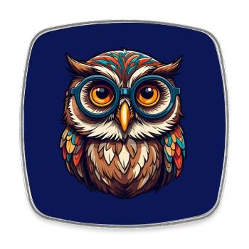 Colorful owl with big glasses - Square fridge magnet - white - Front
