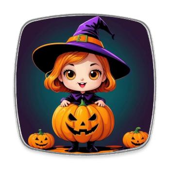 Halloween Pumpkin Witch - Square fridge magnet - white - Front
