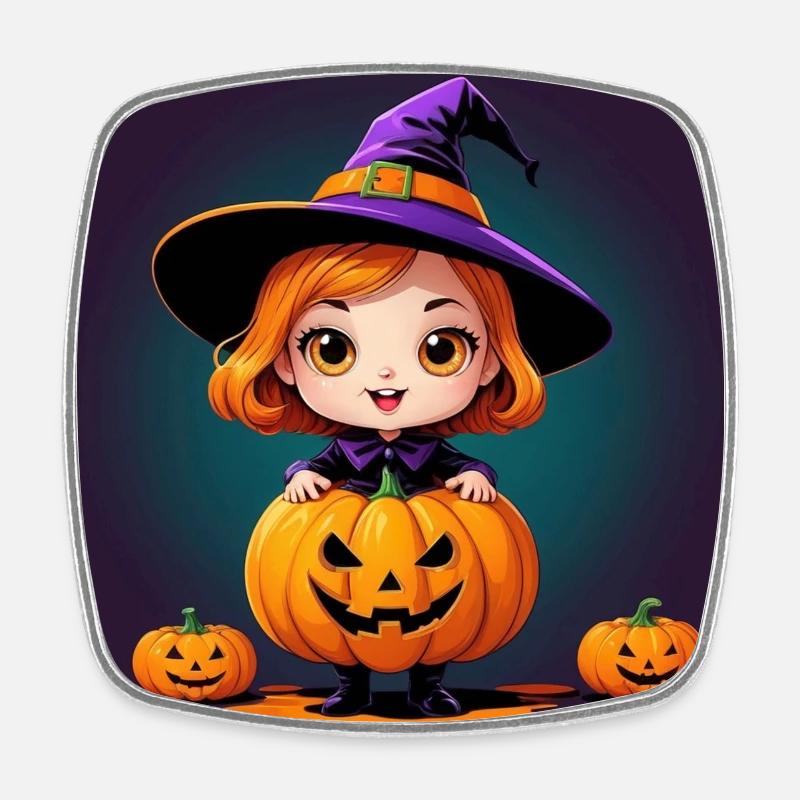 Halloween Pumpkin Witch - Square fridge magnet - white