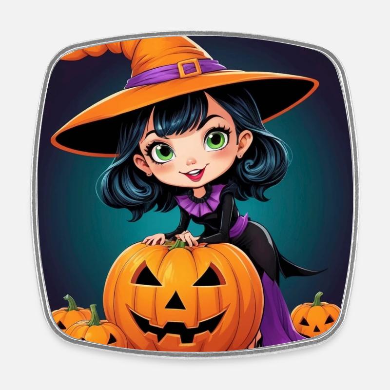 Sorcière d’Halloween - Magnet carré - blanc