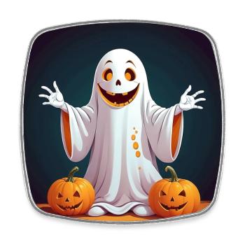 Halloween Ghost with Pumpkins - Square fridge magnet - white - Front