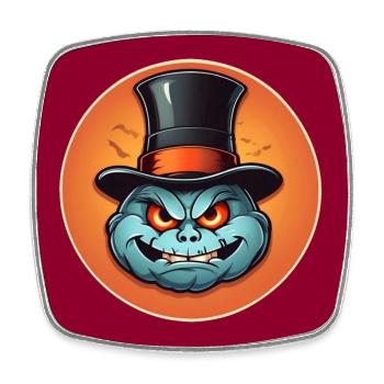 Lustiger grinsender Halloween Kürbis mit Zylinder - Viereckiger Kühlschrankmagnet - Weiß - Vorne