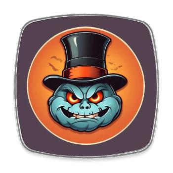 Citrouille d’Halloween souriante drôle avec chapeau haut de forme - Magnet carré - blanc - Devant