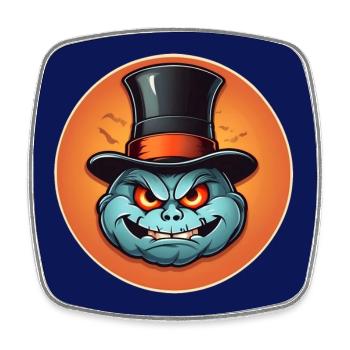 Lustiger grinsender Halloween Kürbis mit Zylinder - Viereckiger Kühlschrankmagnet - Weiß - Vorne