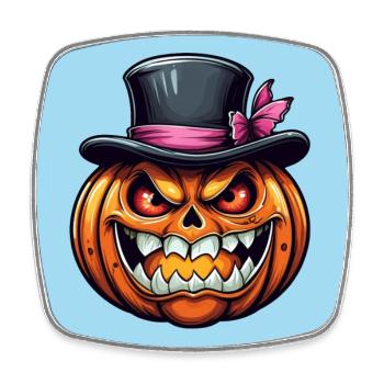 Lustiger grinsender Halloween Kürbis mit Zylinder - Viereckiger Kühlschrankmagnet - Weiß - Vorne