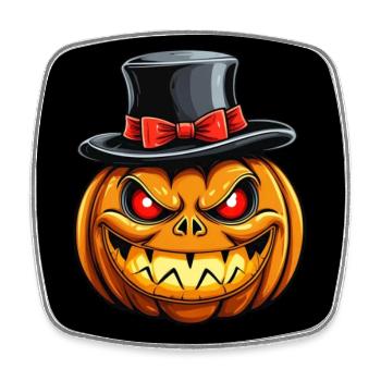Citrouille d’Halloween souriante drôle avec chapeau haut de forme - Magnet carré - blanc - Devant