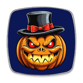 Citrouille d’Halloween souriante drôle avec chapeau haut de forme - Magnet carré - blanc - Devant