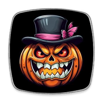 Lustiger grinsender Halloween Kürbis mit Zylinder - Viereckiger Kühlschrankmagnet - Weiß - Vorne