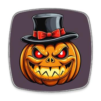 Citrouille d’Halloween souriante drôle avec chapeau haut de forme - Magnet carré - blanc - Devant