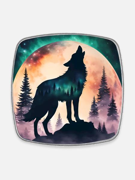 Le loup de la pleine lune - Magnet carré - blanc