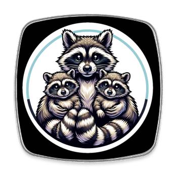 Raccoon family mom raccoon with children - Square fridge magnet - white - Front