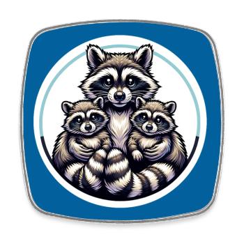 Raccoon family mom raccoon with children - Square fridge magnet - white - Front