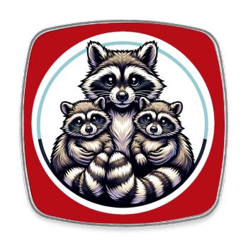 Raccoon family mom raccoon with children - Square fridge magnet - white - Front