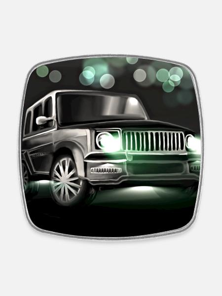 Cooles grünes Auto Bild - Viereckiger Kühlschrankmagnet - Weiß