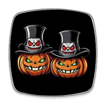 Zwei grinsende Halloweenkürbisse mit Zylinder - Viereckiger Kühlschrankmagnet - Weiß - Vorne