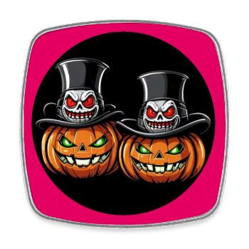 Zwei grinsende Halloweenkürbisse mit Zylinder - Viereckiger Kühlschrankmagnet - Weiß - Vorne