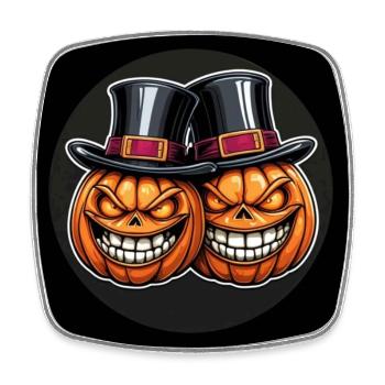 Zwei grinsende Halloweenkürbisse mit Zylinder - Viereckiger Kühlschrankmagnet - Weiß - Vorne