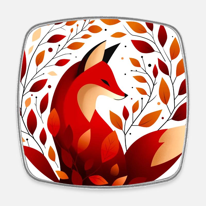 Fox and autumn leaves - Square fridge magnet - white