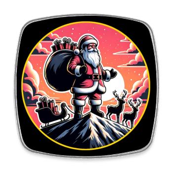 Weihnachtsmann mit Rentieren auf Bergspitze - Viereckiger Kühlschrankmagnet - Weiß - Vorne