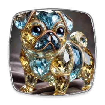Luxus Kristall Hund Skulptur - Viereckiger Kühlschrankmagnet - Weiß - Vorne