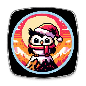 Drôle de petit hibou de Noël avec chapeau de Père Noël - Magnet carré - blanc - Devant
