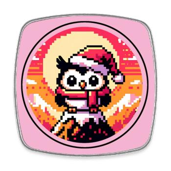 Drôle de petit hibou de Noël avec chapeau de Père Noël - Magnet carré - blanc - Devant