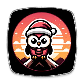 Funny little Christmas owl with Santa hat - Square fridge magnet - white - Front