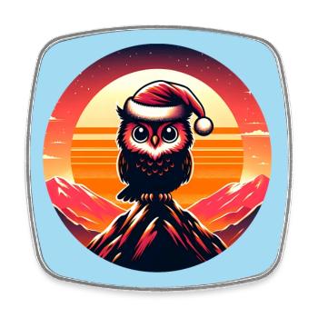 Drôle de petit hibou de Noël avec chapeau de Père Noël - Magnet carré - blanc - Devant