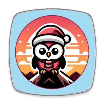 Drôle de petit hibou de Noël avec chapeau de Père Noël - Magnet carré - blanc - Devant