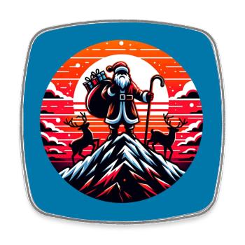Weihnachtsmann mit Rentieren auf Bergspitze - Viereckiger Kühlschrankmagnet - Weiß - Vorne