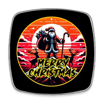 Weihnachtsmann mit Rentieren auf Bergspitze - Viereckiger Kühlschrankmagnet - Weiß - Vorne