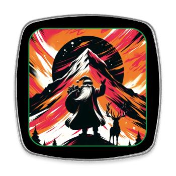 Weihnachtsmann mit Rentieren auf Bergspitze - Viereckiger Kühlschrankmagnet - Weiß - Vorne