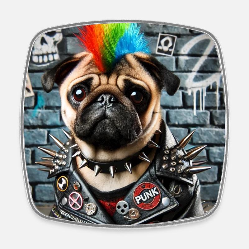 Punk Pug with Rainbow Mane - Square fridge magnet - white