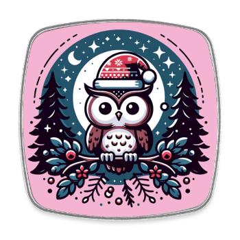 Kleine Weihnachtseule im Winterwald Weihnachtswald - Viereckiger Kühlschrankmagnet - Weiß - Vorne