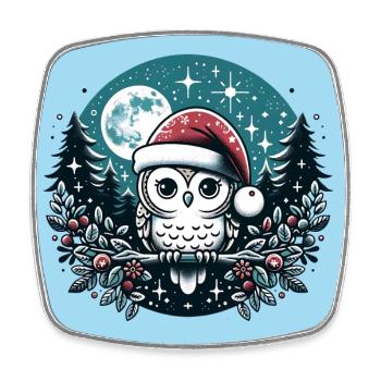 Kleine Weihnachtseule im Winterwald Weihnachtswald - Viereckiger Kühlschrankmagnet - Weiß - Vorne