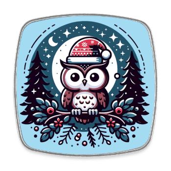Kleine Weihnachtseule im Winterwald Weihnachtswald - Viereckiger Kühlschrankmagnet - Weiß - Vorne