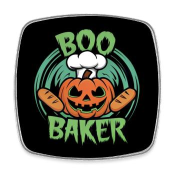 Halloween Kürbis mit Bäckermütze und Brot - Viereckiger Kühlschrankmagnet - Weiß - Vorne