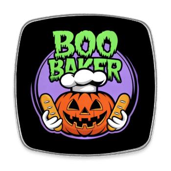 Halloween Kürbis mit Bäckermütze und Brot - Viereckiger Kühlschrankmagnet - Weiß - Vorne