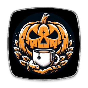 La citrouille d’Halloween boit une tasse de thé - Magnet carré - blanc - Devant