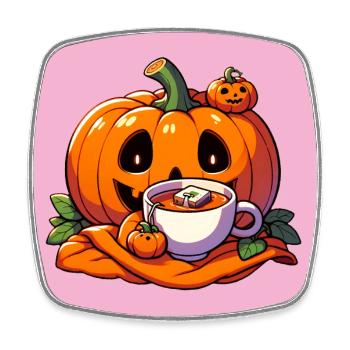 La citrouille d’Halloween boit une tasse de thé - Magnet carré - blanc - Devant