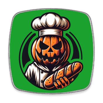Halloween Kürbis mit Bäckermütze und Brot - Viereckiger Kühlschrankmagnet - Weiß - Vorne