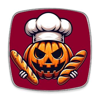 Halloween Kürbis mit Bäckermütze und Brot - Viereckiger Kühlschrankmagnet - Weiß - Vorne