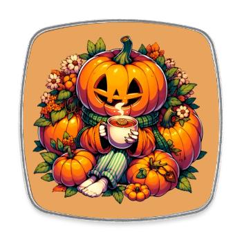 Halloweenkürbis mit Schal trinkt Tee - Viereckiger Kühlschrankmagnet - Weiß - Vorne