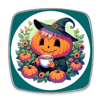 Halloween Kürbis mit Hut trinkt eine Tasse Tee - Viereckiger Kühlschrankmagnet - Weiß - Vorne